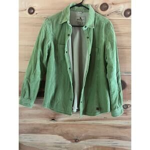 WOOLRICH womens Corduroy Shirt/Jacket with Fleece lining. Green. Snaps. Small